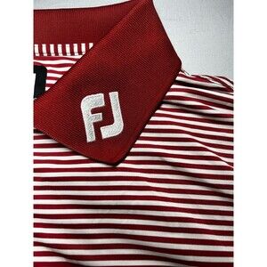 FootJoy Men’s Golf Polo XL Red White Striped Stretch Solid Red Collar FJ Logo